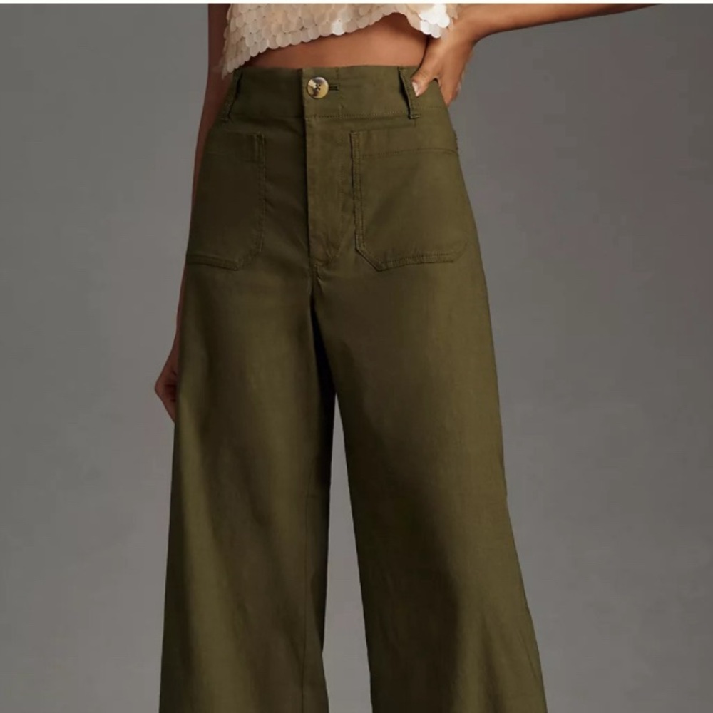 Maeve Anthropologie Colette Cropped Wide-Leg Pants Green 29. Excellent cond